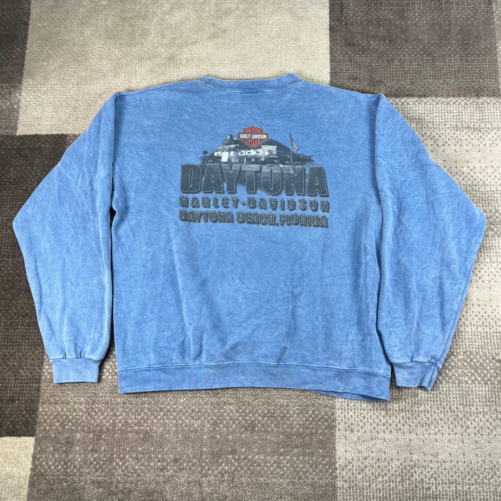 Harley Davidson Daytona Beach Florida Eagle Graphic Sweatshirt Blue Mens Large - Picture 3 of 6
